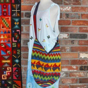 Guatemalan Woven Bright MULTI-COLOR Fish CROSSBODY Purse Travel  Festival Tote L